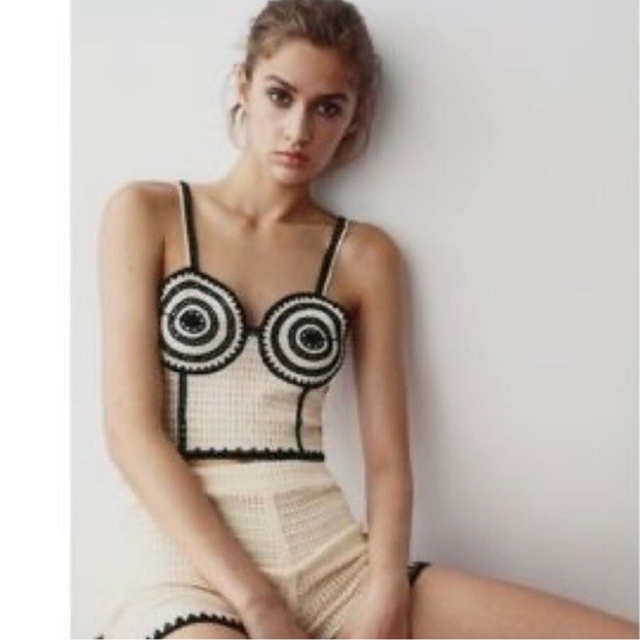 Zara Tops - NWT BLOG FAVE Zara Crochet Cream Black Corset Crop Top Festival Coachella size S